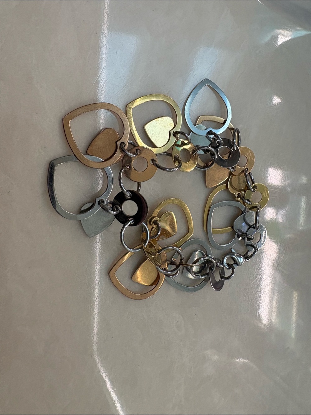 Edforce Tri-Color Stainless Steel Multi-Heart Dangle bracelet